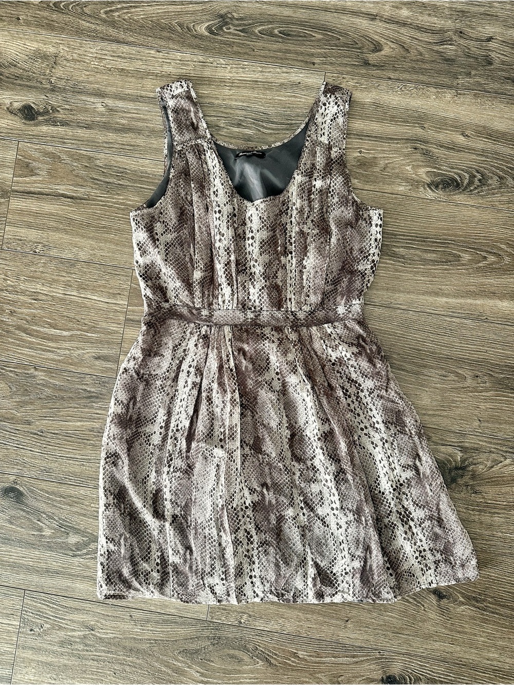 Broadway & Broome 100% Silk Sleeveless Snake-Print Mini Dress in Dark Mauve